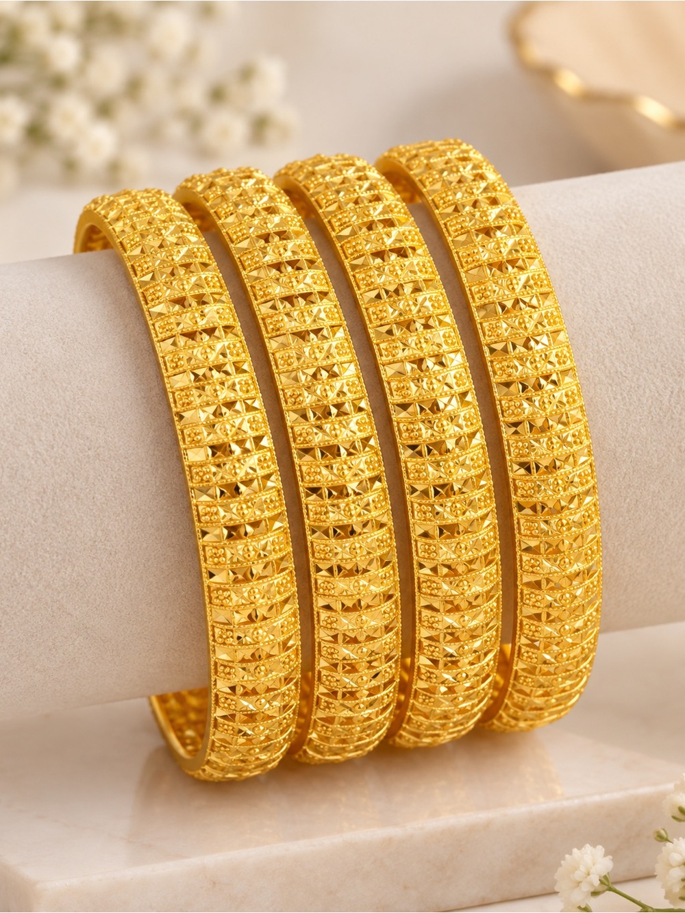 Elegant Gold-Tone Textured Bangle Set for Women